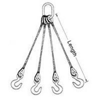 1/2" x 4' Quad Leg Wire Rope Bridle Sling with 3 Ton Alloy Eye Hoist Hooks