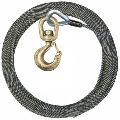 7/16" x 35' Steel Core Winch Line with 3 Ton Alloy Swivel Hook (Imported Wire Rope/Crosby Hardware)