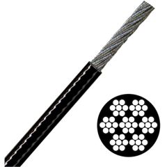 1/16-3/32"x1000' 7x7 Vinyl Coated Galvanized Aircraft Cable - Black
