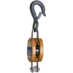 Campbell 3001AF 4" Single Wood Shell Block with Loose Hook (1/2" Rope)(WLL 1000 lbs)
