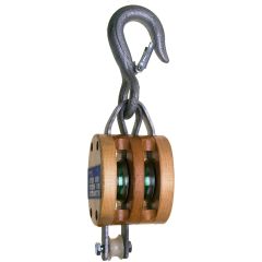 Campbell 3002AF 5" Double Wood Shell Block with Loose Hook (5/8" Rope)(WLL 1800 lbs)