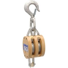 Campbell 3002G 4" Double Wood Shell Block with Swivel Hook (1/2" Rope)(WLL 1400 lbs)