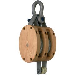 Campbell 3002K 5" Double Wood Shell Block with Shackle (5/8" Rope)(WLL 1800 lbs)
