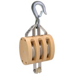 Campbell 3003AF 4" Triple Wood Shell Block with Loose Hook (1/2" Rope)(WLL 1800 lbs)