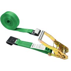 2" x 27' Green Ratchet Strap with Flat Hooks - 3333 lbs WLL