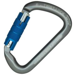 Carabiner Large Multiuse Aluminum Carabiner - 2-Stage Locking - Gray with Blue Gate