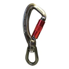 ISC Twister Aluminum Carabiner with Swivel Eye - 3-Stage Locking - Gray with Red Gate