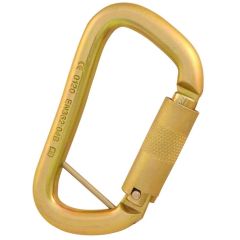 ISC Offset D Steel Carabiner with Captive Eye Pin - 3-Stage Locking - Gold