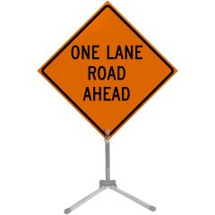 36" Roll-up Traffic Safety Sign - "One Lane Road Ahead" (Orange Reflective Vinyl)