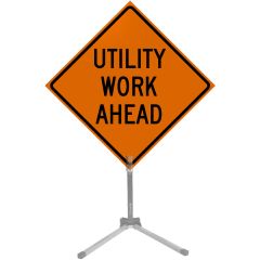 36" Roll-up Traffic Safety Sign - "Utility Work Ahead" (Orange Solid Vinyl)