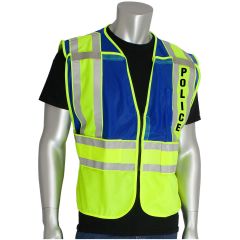 PIP® ANSI Class 2 Breakaway Mesh Public Safety Vest - POLICE Logo - Blue - Medium/XL