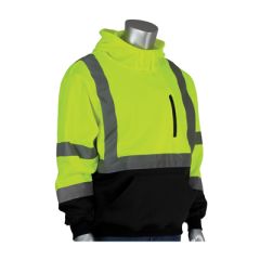 PIP® ANSI Class 3 Pullover Hooded Sweatshirt  / Black Bottom - Hi-Viz Lime L