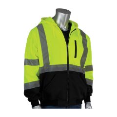 PIP® ANSI Class 3 Full Zip Hooded Sweatshirt  / Black Bottom - Hi-Viz Lime 3XL