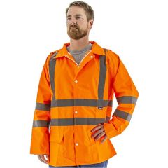 Majestic ANSI Class 3 High Visibility Rain Jacket / Removable Hood - Hi-Viz Orange L