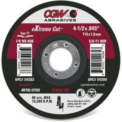 CGW Extreme Cut Ceramic Cutting Wheel 4-1/2" x .045" x 7/8" - Type 1