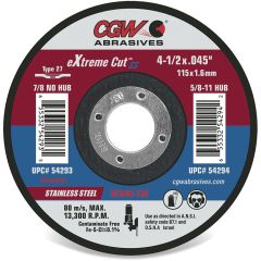 CGW Extreme Cut SS Ceramic Cutting Wheel 4-1/2" x .045" x 7/8" - Type 1