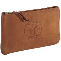 Klein Tools 5139L Leather Zipper Bag 7" x 12-1/2" - Brown