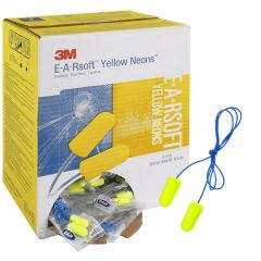 3M E-A-Rsoft Yellow Neons Corded NRR 33 Earplugs (Large Size) - 200 Pair