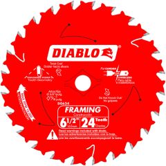 Diablo 6-1/2" Dia Circular Saw Blade, Wood Cutting, 5/8" Arbor